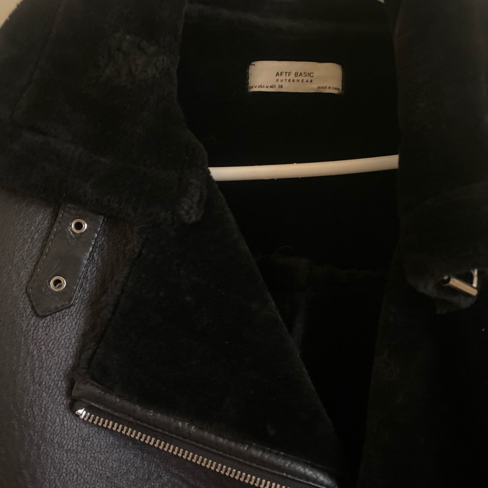 Aftf Basic Black Faux Leather Jacket With Shearli… - image 2
